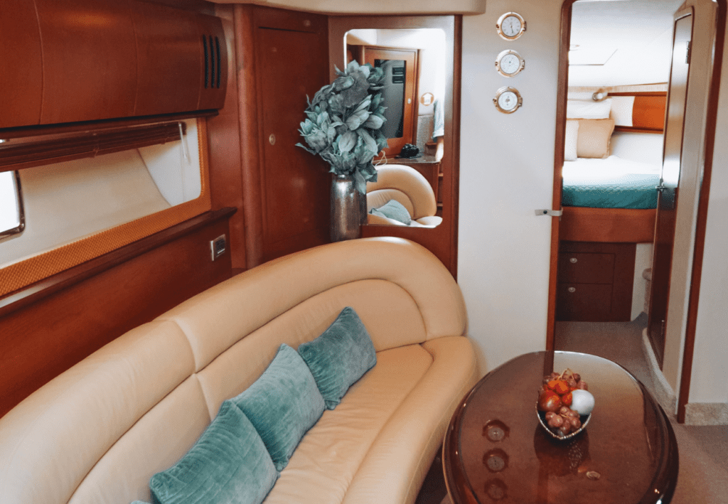 SEA RAY SUNDANCER 455 Melina at Ayia Napa Azure Yacht Club interior view holiday in Cyprus