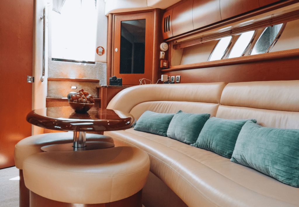 SEA RAY SUNDANCER 455 Melina at Ayia Napa Azure Yacht Club interior view holiday in Cyprus